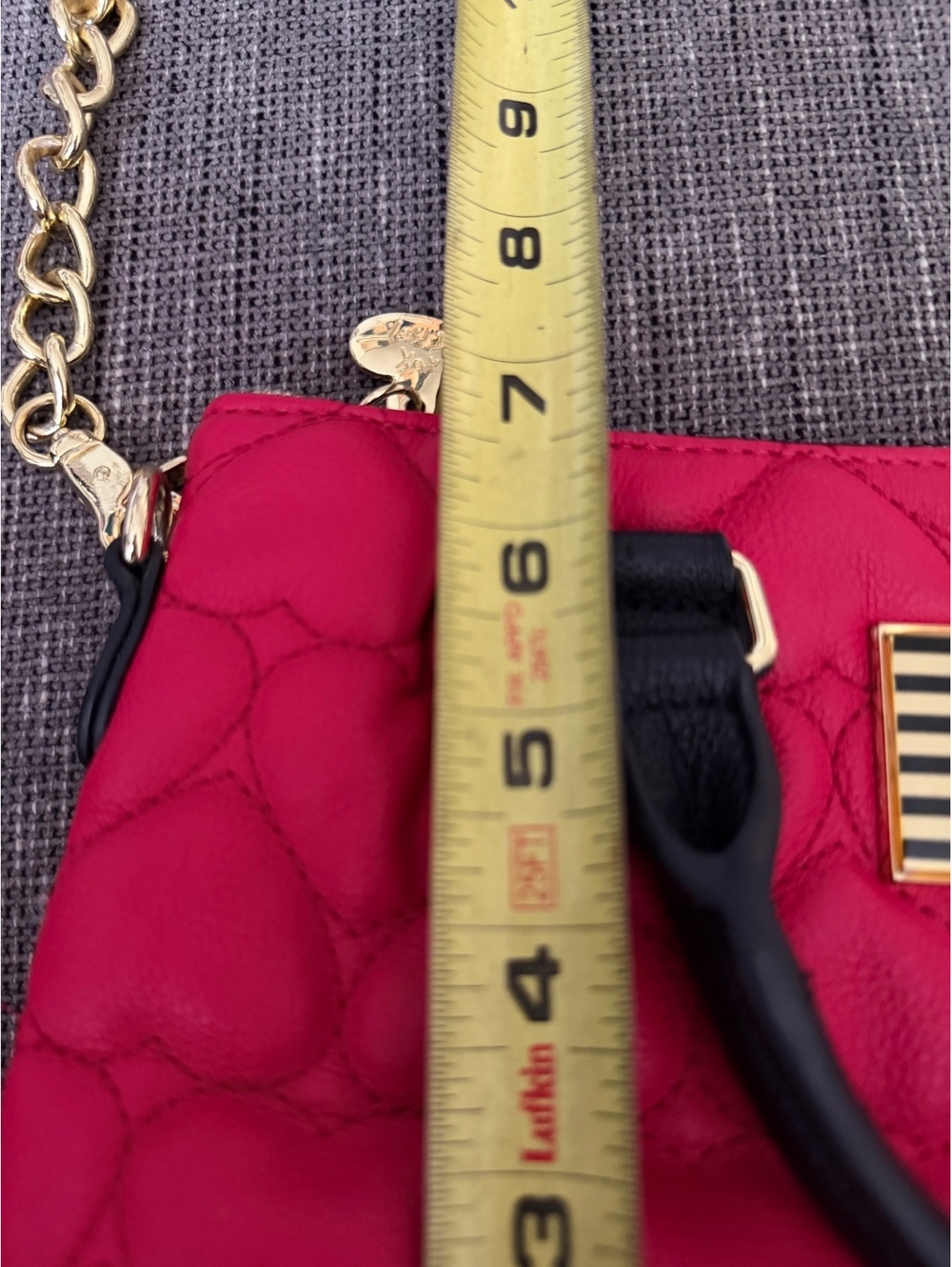 Betsey Johnson Red Heart Quilted Satchel Crossbody Bag Tassel Charm Top Handle - Picture 6 of 6